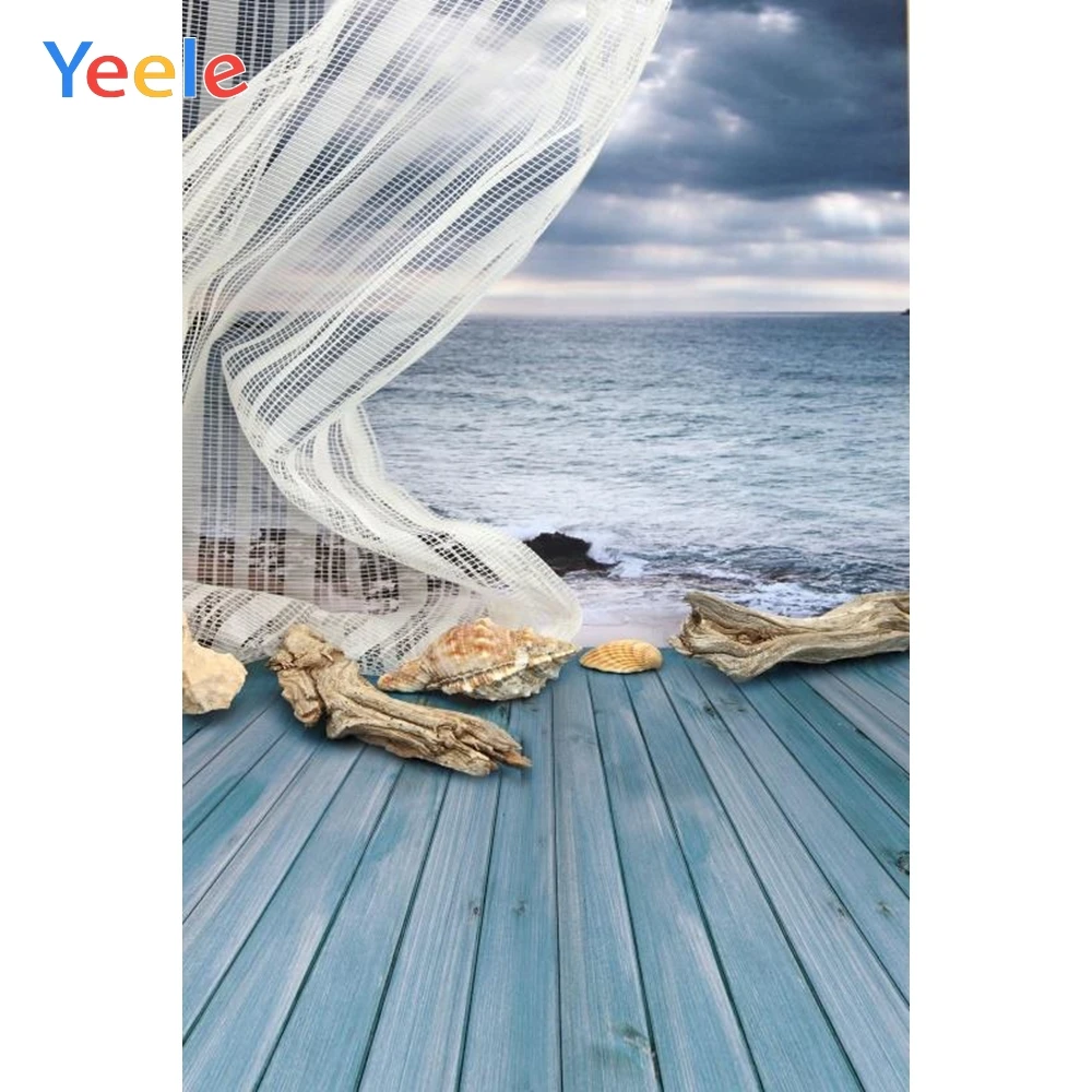 Фоны для фотосъемки Yeele ракушки деревянная доска занавеска морской пляж Лето