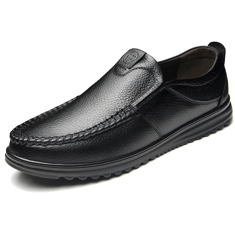 SHENGKUANG Genuine Leather Mens Shoes Slip-On Casual Black Brown Simple Style Leisure Shoe | Обувь