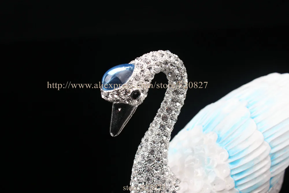 Czech Crystal Swan Handmade Inspired Trinket Box Handcrafted Enamel Bird Figurine Ring Box Wedding Swan Gifts