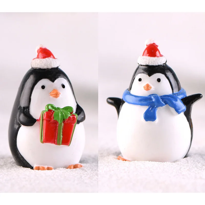 gift and blue BAIUFOR миниатюрные рождественские фигурки пингвинов Сказочный Сад Миниатюрные микро мох Снежный пейзаж diy Террариум аксессуары - Color: gift and blue