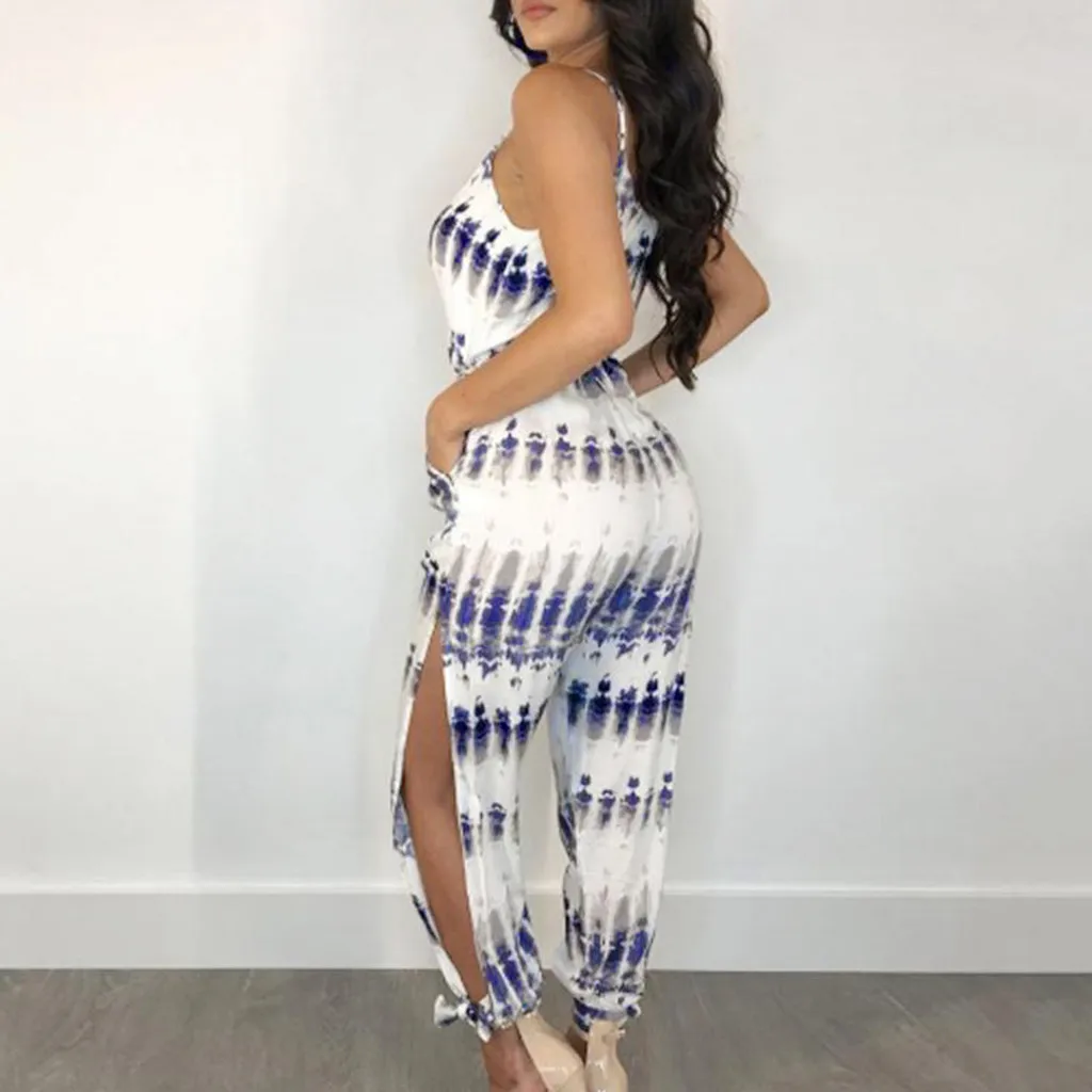 Женский модный Повседневный пляжный сплит комбинезон на тонких бретельках с