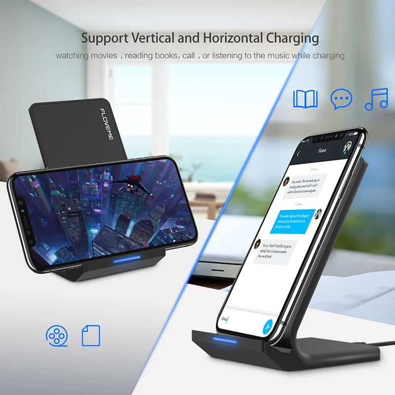 FLOVEME 10W Qi Wireless Charger For iPhone XR 7 8 X Xs Samsung Galaxy S10 Plus S8 S9 S7 Fast Charging Dock | Мобильные телефоны и