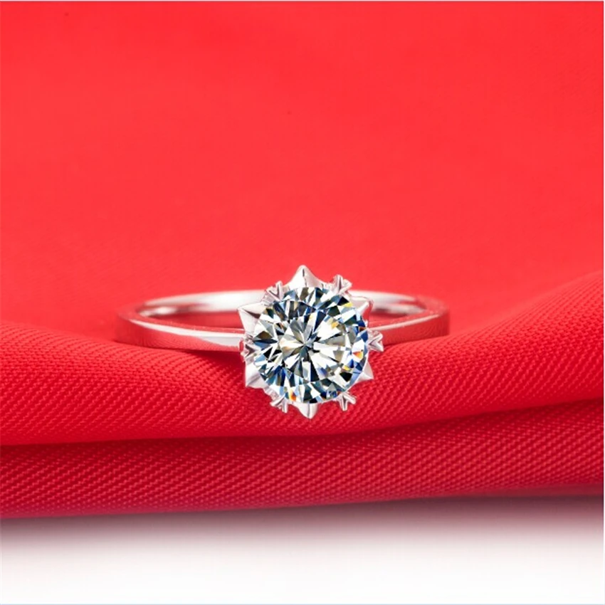 Красивое кольцо 0.5Ct 5,0 мм Круглый Муассанит в огранке обручальное кольцо цельное 925 Серебряное кольцо белое золото цвет романтические драгоценности
