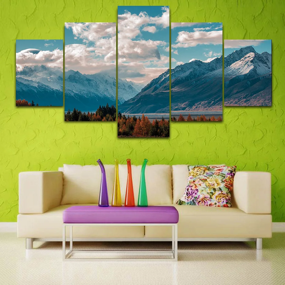 

5 pieces canvas paintings Beautiful Mountain landscape HD art print modular wall picture modern poster living room bedroom decor