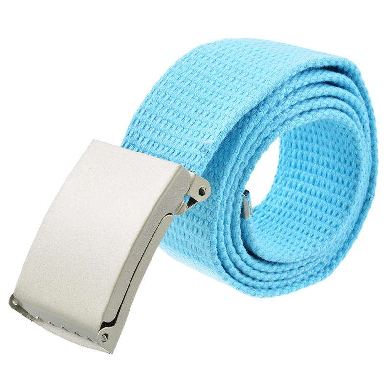 sky blue Модные мужские брезентовые ремни унисекс с металлической пряжкой,, женские повседневные яркие прочные армейские военные ремни, уличные тактические для джинсовых брюк - Цвет: sky blue
