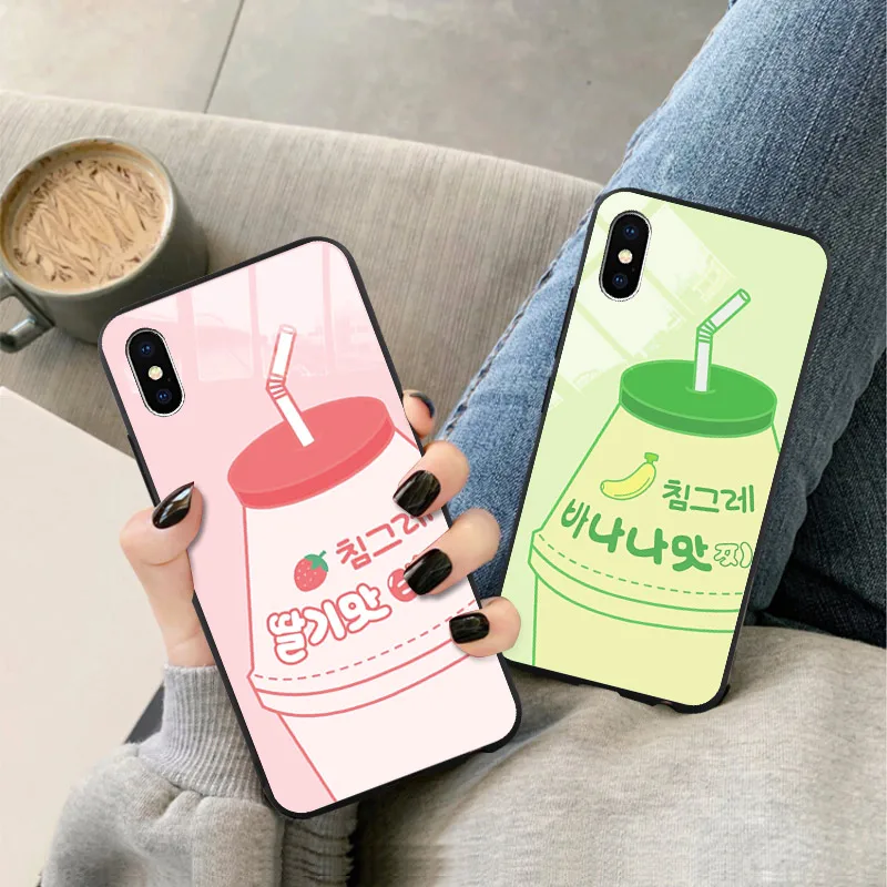 Чехол для телефона iPhone 11 Pro 5 6 6S 7 8 Plus X XR XS MAX Корея милый банан молоко клубника