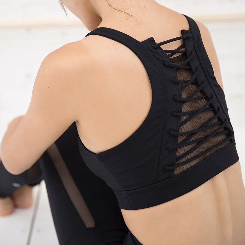 Супер мягкий сетчатый спортивный бюстгальтер со шнуровкой сзади укороченный топ