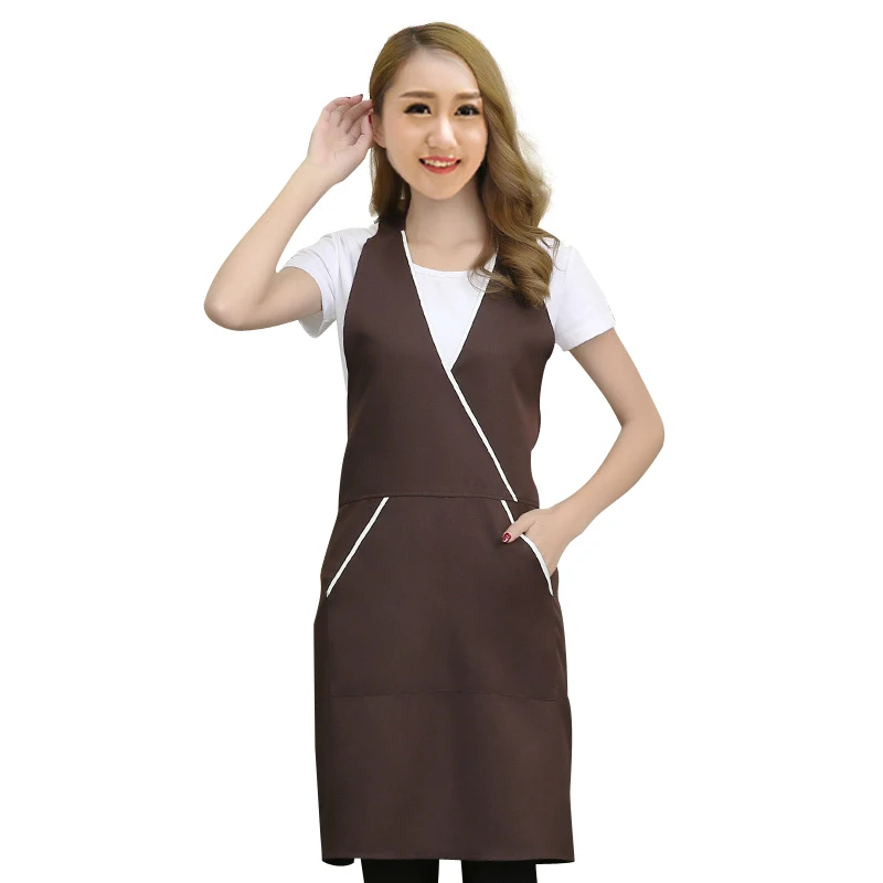 

SenYue Waterproof canvas material simple V neckline Two pockets apron for women adult bibs