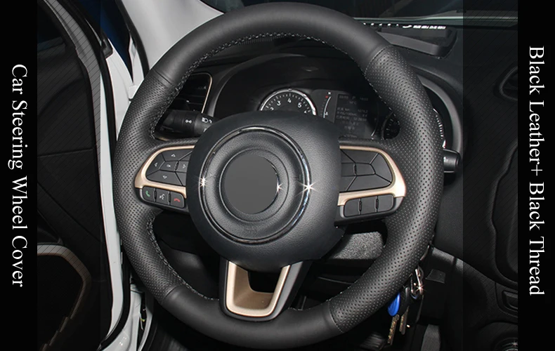 LQTENLEO черный натуральная кожа DIY чехол рулевого колеса автомобиля для Jeep Compass Renegade- Fiat Toro