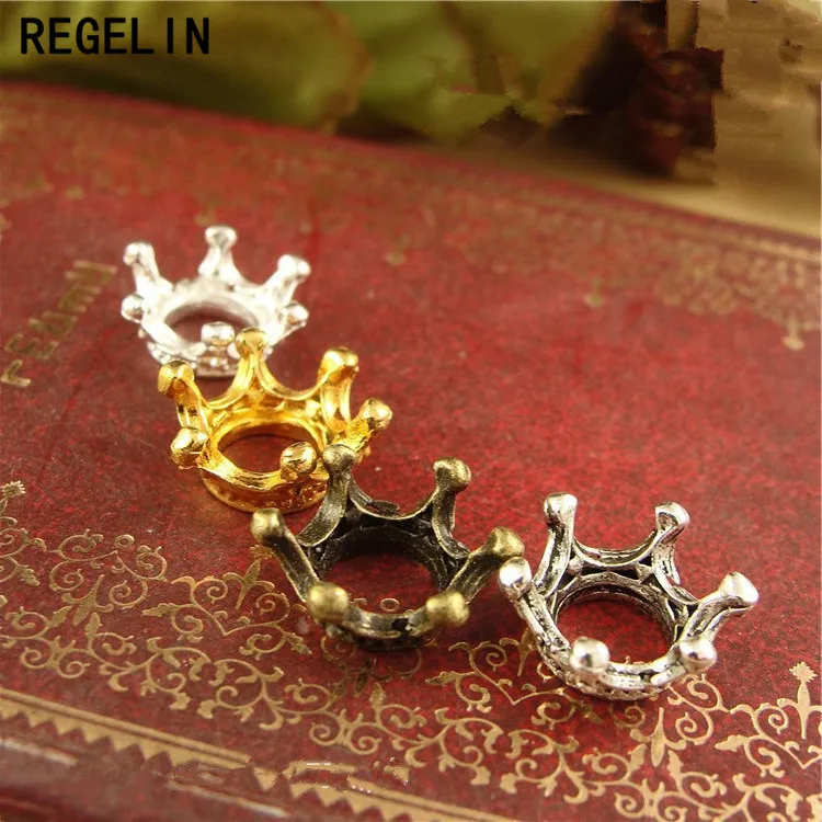 

REGELIN 50pc/lot Retro Vintage Crown Charms European Style Charm Beads Metal Spacer Beads Bracelet Necklace DIY Jewelry Making