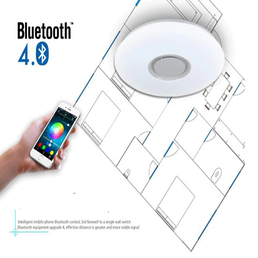 Горячая светодиодная музыкальная потолочная лампа с Bluetooth динамиком 48 Вт Высокое