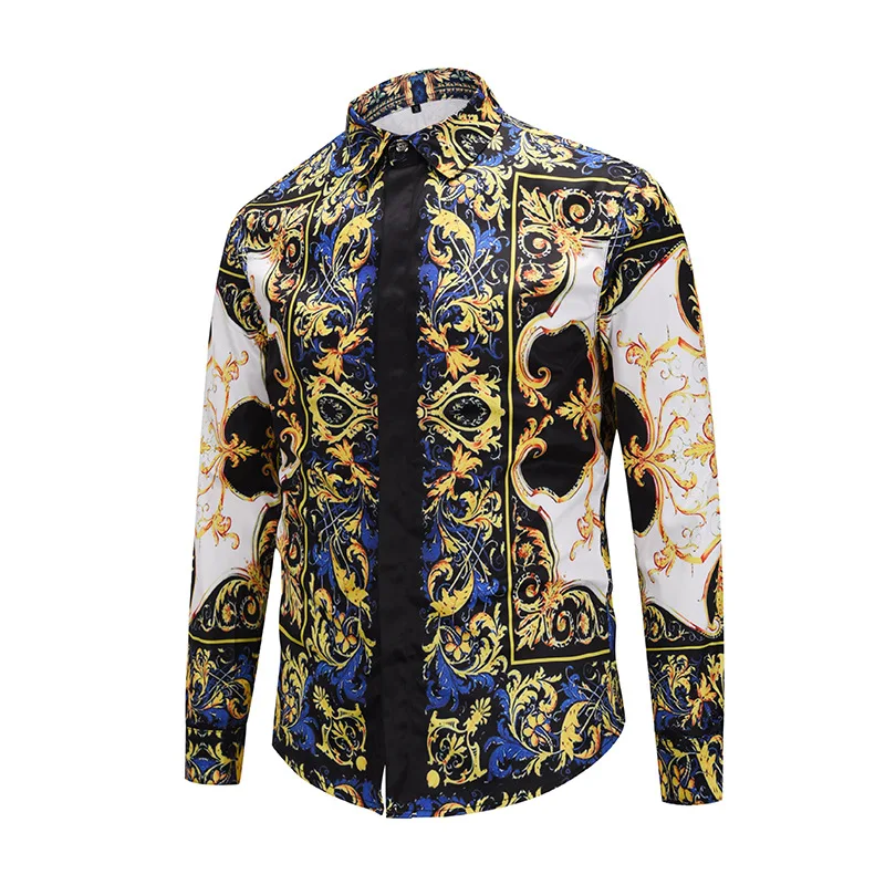 Мужские модельные рубашки с 3D принтом облегающие длинными рукавами Размеры M-XXL