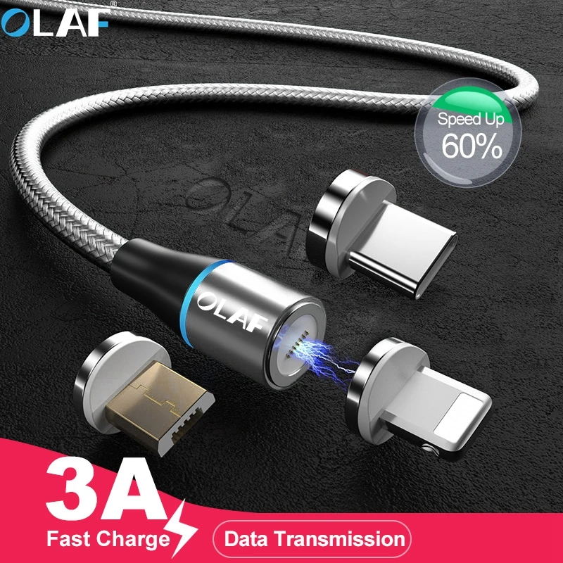 Магнитный кабель OLAF 3A Micro USB для быстрой зарядки и передачи данных для iPhone XS 8 7 Магнитный кабель для зарядки type-C для samsung S10 Xiaomi