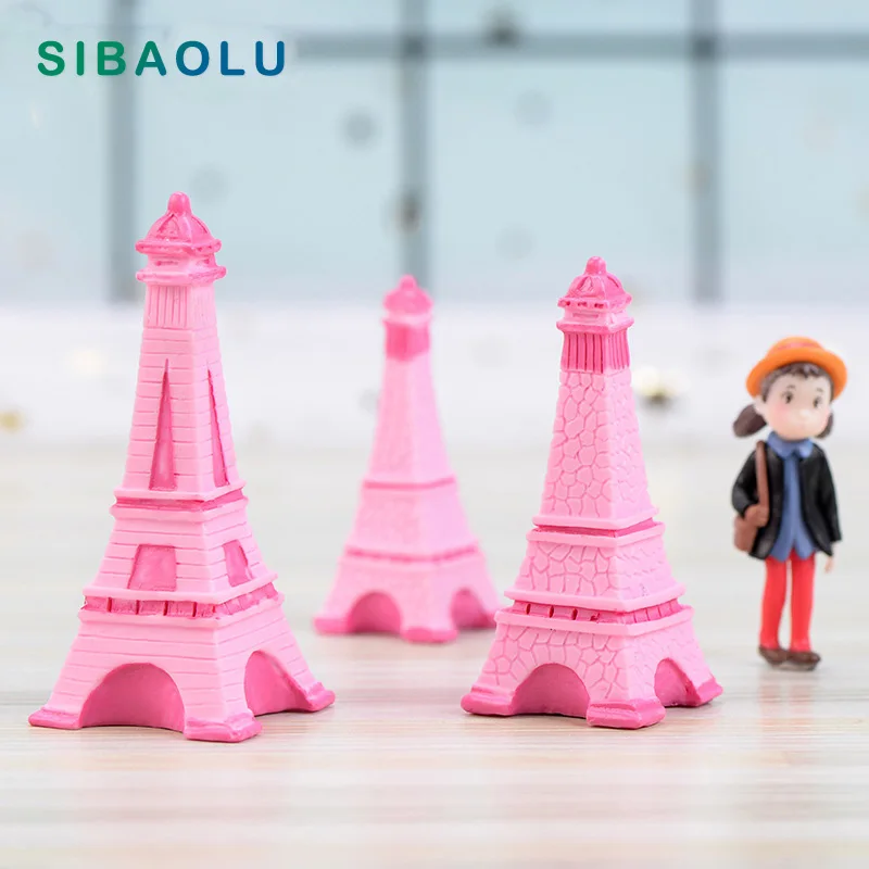 

1pc NEW Pink Flower Tower figurine 3D Building model fairy garden Resin Craft home decoration DIY accessories