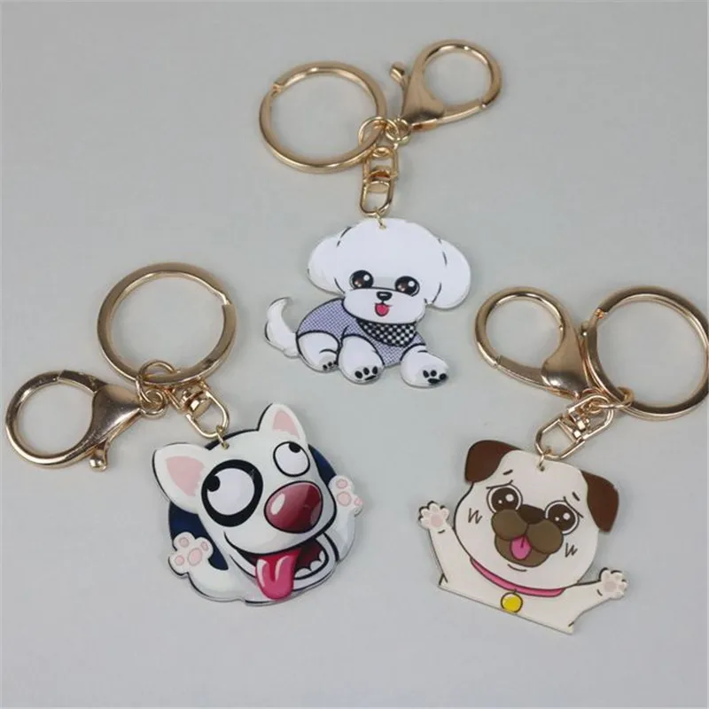 Fashion Jewelry Pet Keychain Photo Cute dog parts glass convex photo keychain acrylic metal chain keychain fashion accessories