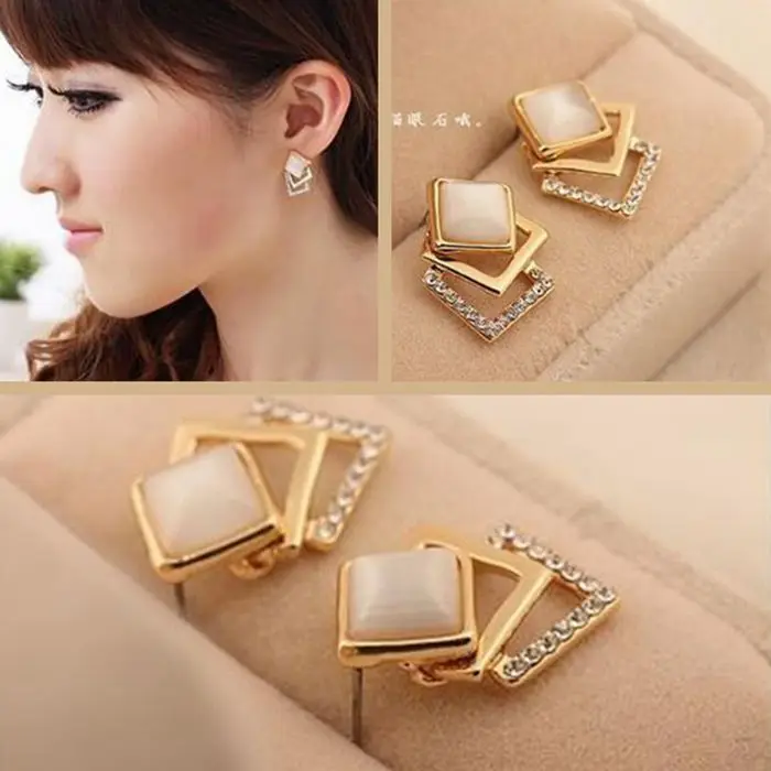 Лидер продаж модные трехслойные Геометрические Квадратные серьги с опалом