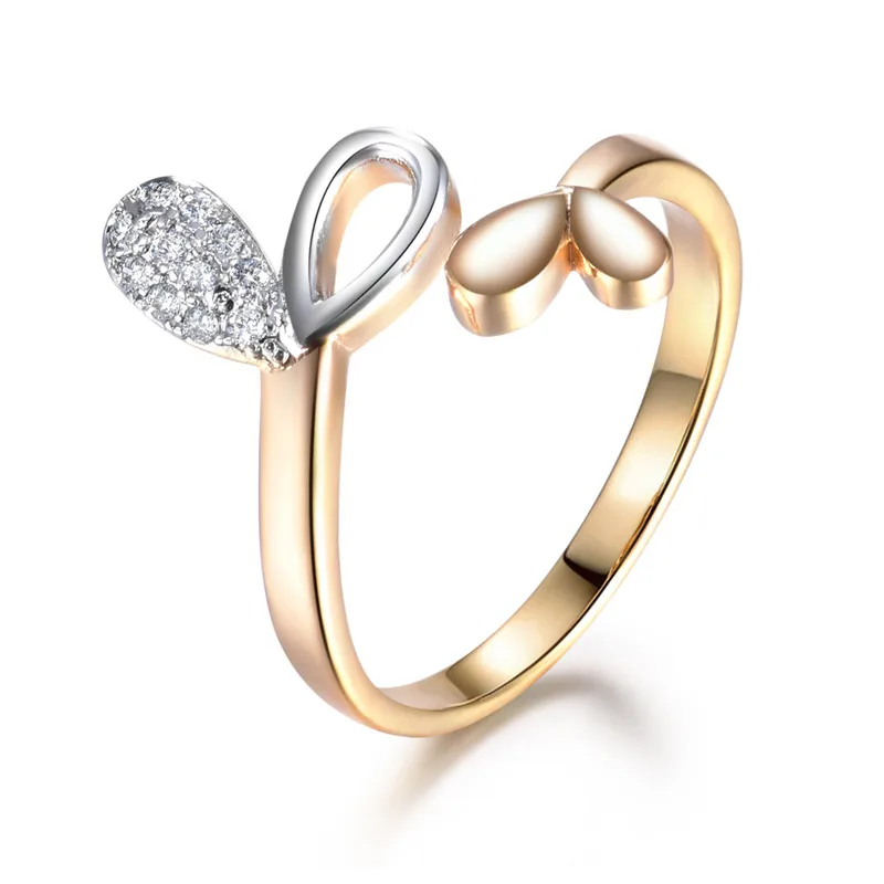 BUDONG Vintage New Arrival Adjustable Classic Loving Leaf CZ Gold Color Open Ring Beautiful Women Party Wedding Jewelry XUR673 | Украшения