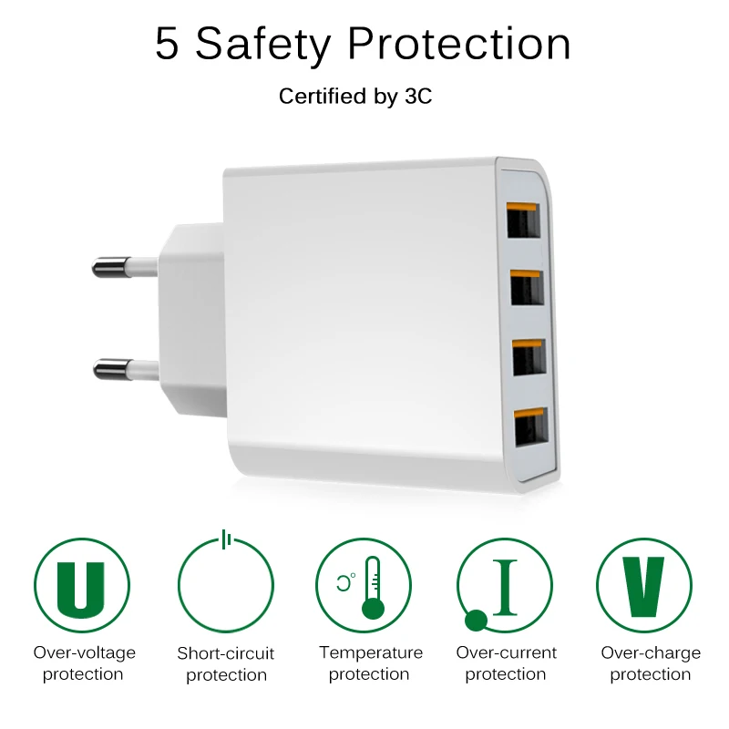 Сетевое зарядное устройство с 4 USB портами и поддержкой быстрой зарядки|Зарядные