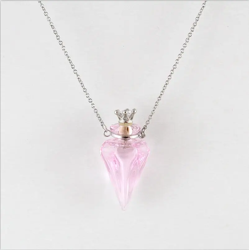pink 1 шт духи из муранского стекла ожерелье красочные бутылки с конусом, ароматическое украшение, ароматическое ожерелье кулон - Окраска металла: pink
