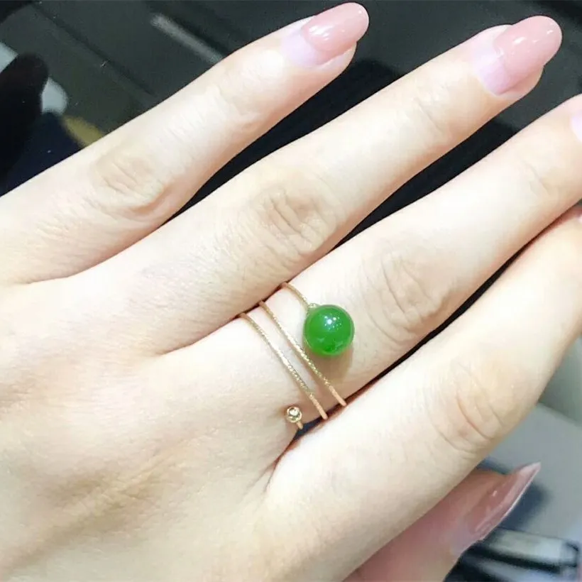14k золото и Hetian jade Jasper круглый шарик Весна Live женское кольцо | Украшения