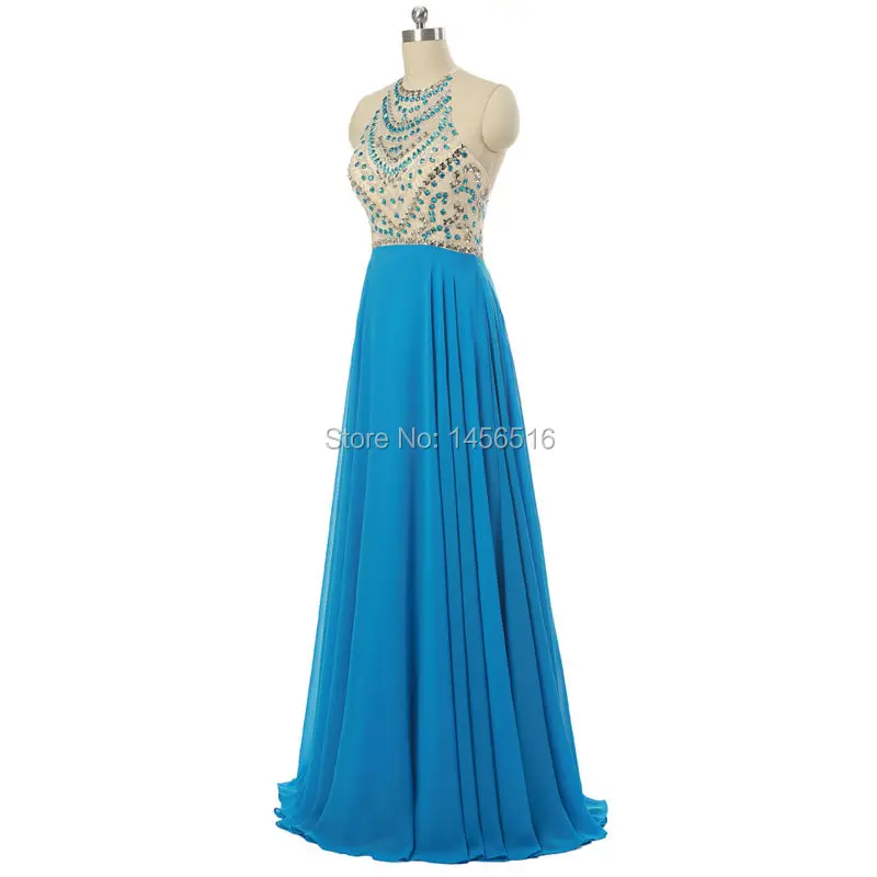 

Special Occasion Formal Gowns Abendkleider Real Photo Halter neck A line Chiffon Beaded long lace up back Evening Dresses
