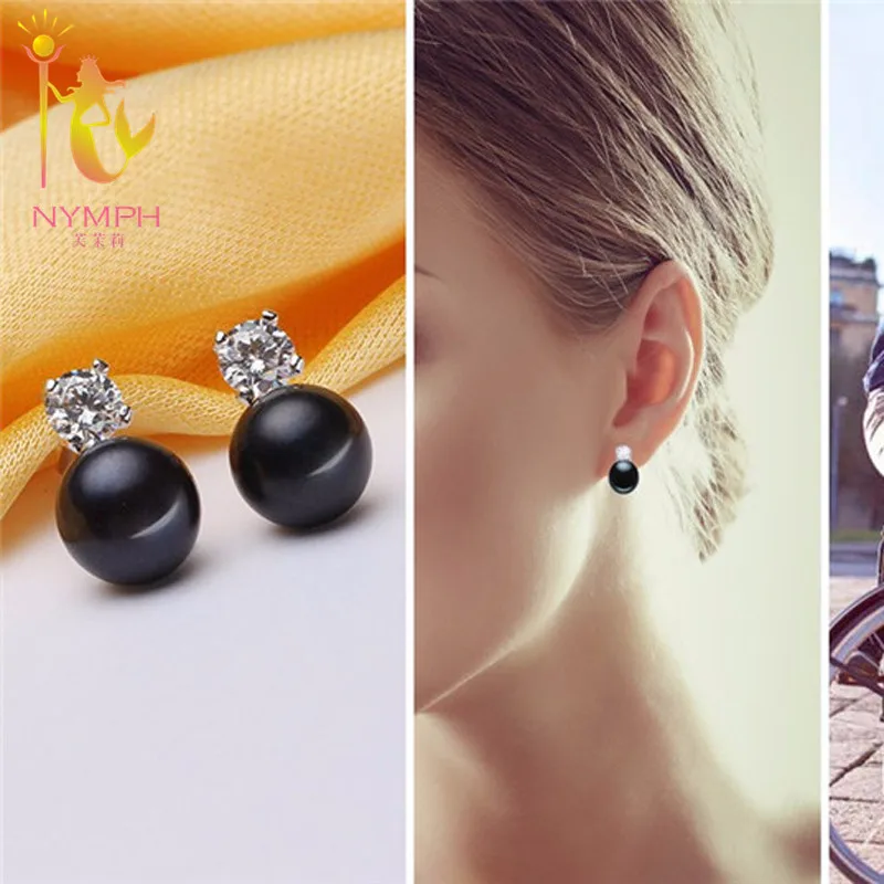 Женские серьги с натуральным жемчугом NYMPH гвоздики простым камнем 8 9 мм E1067|stud