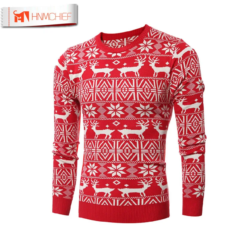 Новинка 2017 зимний мужской плотный модный теплый Рождественский свитер с принтом