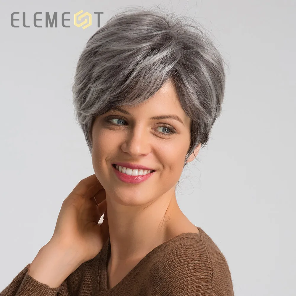 Термостойкий синтетический короткий парик Element с боковой бахромой 6 дюймов