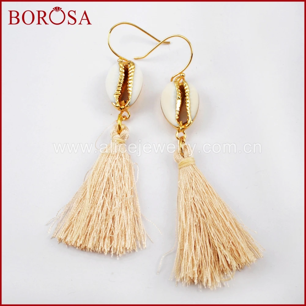 BOROSA 5 пар натуральный Каури в виде ракушки кисточкой Висячие серьги ювелирные