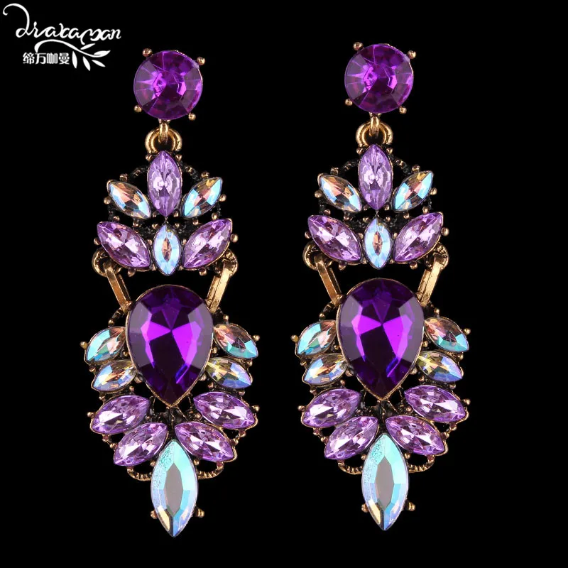 

Dvacaman Brand Wedding Bridal Statement Crystal Earrings Women Purple Rhinestone Drop Dangle Earrings Party Jewelry Femme Bijoux