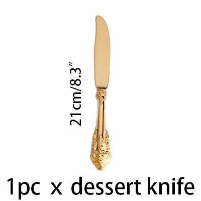 21cm Dessert knife 1 шт. роскошный золотой набор посуды Винтаж Western золотые столовые приборы Нержавеющая сталь нож, вилка, набор серебра Набор Кухня Flatwe - Цвет: 21cm Dessert knife