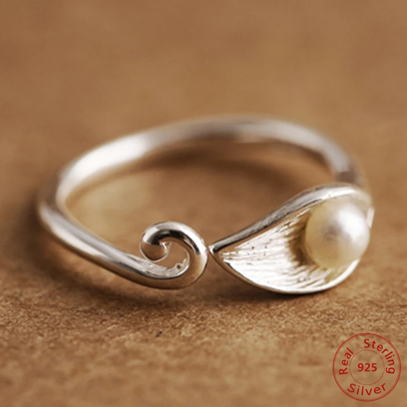 Женское регулируемое кольцо из серебра 925 пробы с натуральными листьями|Кольца| |