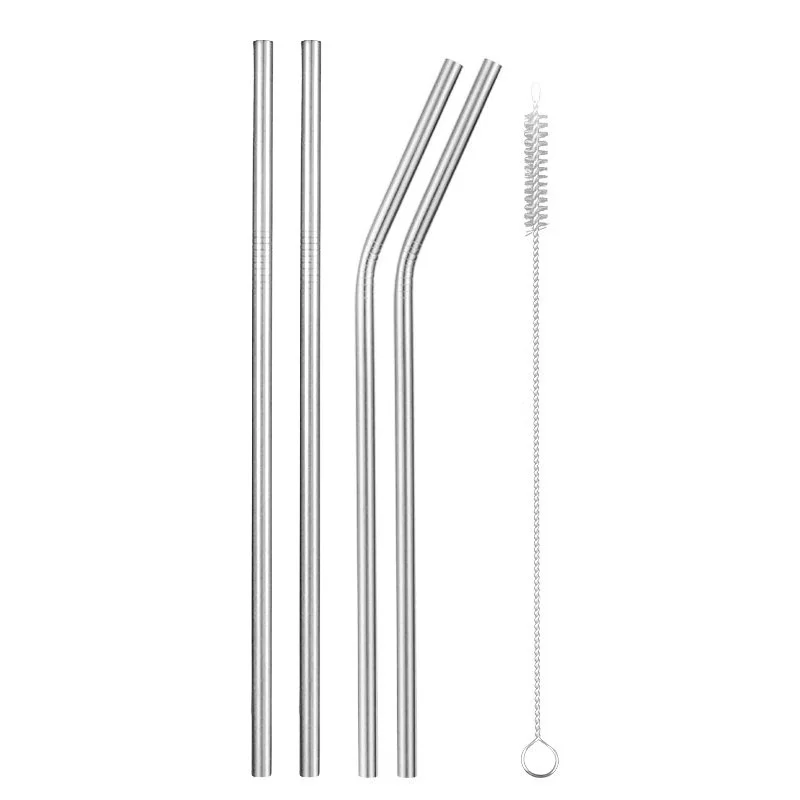 silver mixed Многоразовая металлическая соломинка из нержавеющей стали для питья, согнутая прямая красочная соломинка, экологичные портативные соломинки с кистью - Цвет: silver mixed