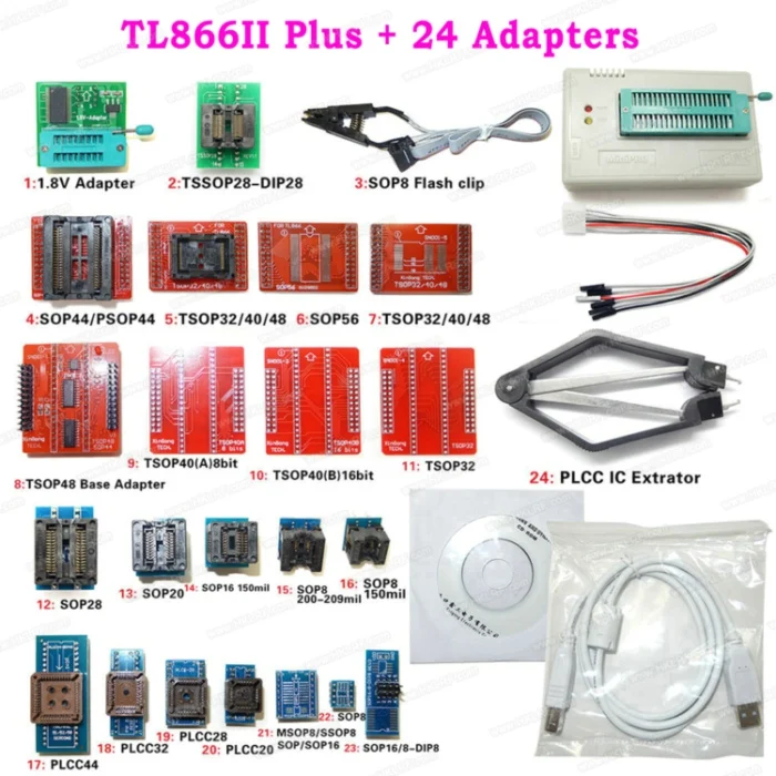 TL866II Plus 24Items TL866II плюс универсальный Minipro программист+ 24 предмета с тестовым зажимом TL866 PIC биос высокоскоростной программист - Цвет: TL866II Plus 24Items