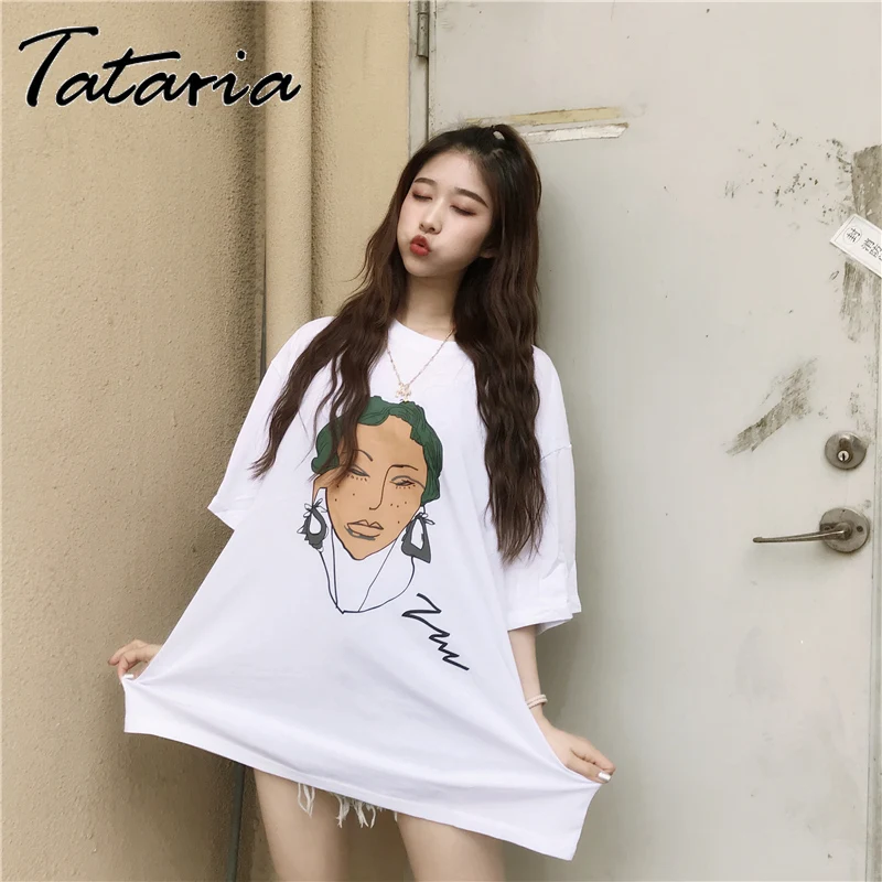Женская футболка с принтом Tataria свободная Повседневная Длинная Футболка Harajuku