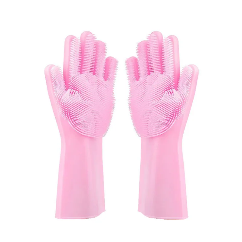 1pair Pink Magic Silicone Dish Washing Gloves Kitchen Accessories Dishwashing Glove Household Tools for Cleaning Car Pet Brush