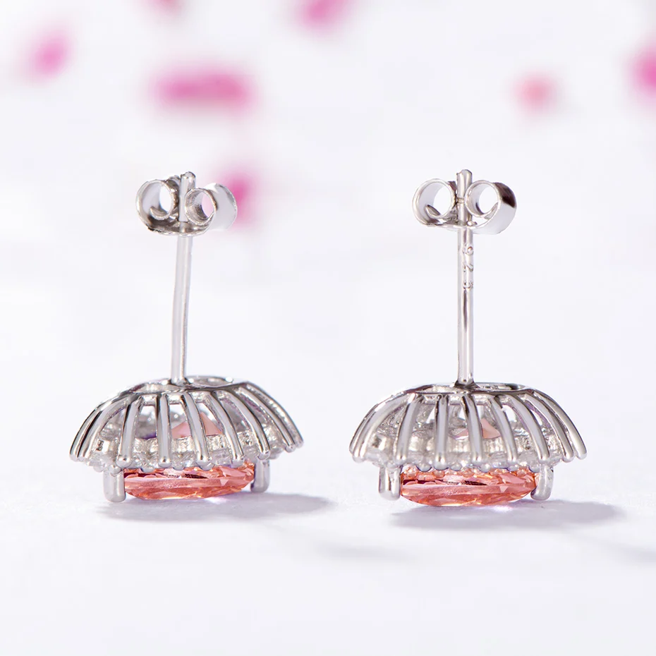 Женские серьги гвоздики из серебра 925 пробы с розовым камнем|Серьги-гвоздики| |