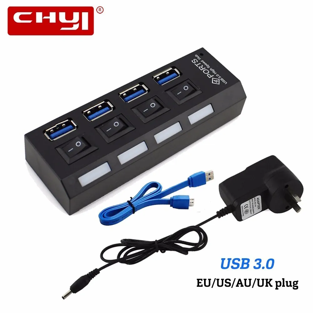 USB разветвитель CHYI на 4 порта 3 0 со светодиодной подсветкой и выключателем|usb 3.0