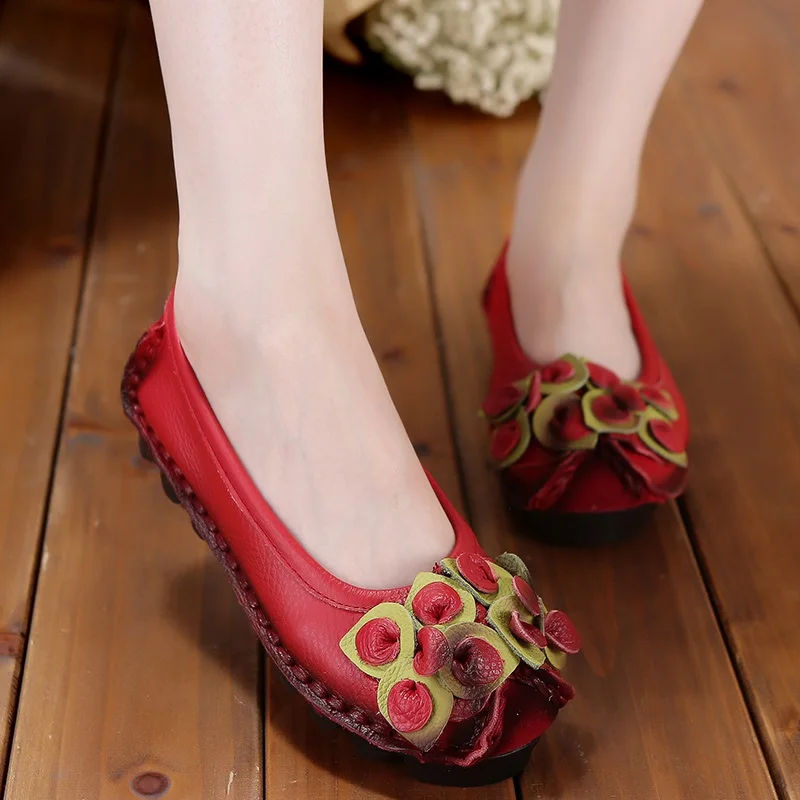 Туфли женские в стиле ретро мягкая кожа подошва повседневная обувь с круглым