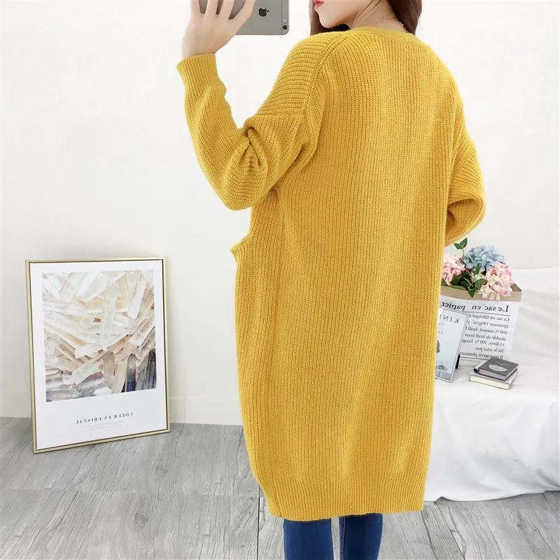 QIHUANG New Long Cardigan Women Sweater 2018 Autumn Winter Warm Knit Casual Single Breasted Loose Oversized Coat |