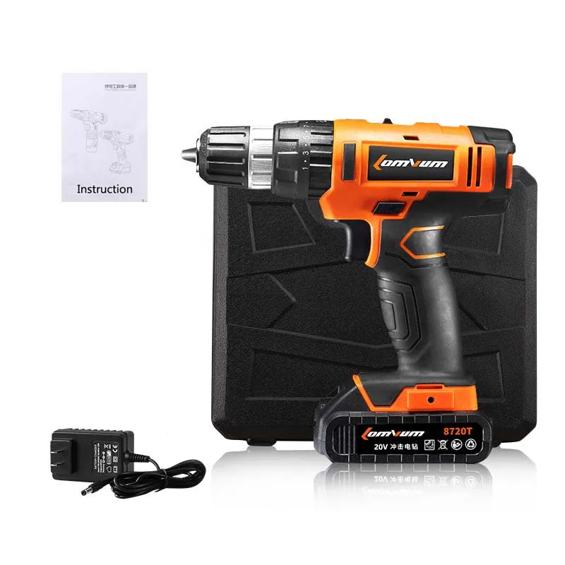 1 battery Plastic LOMVUM 20 в Электрический Перезаряжаемые многофункциональная Аккумуляторная дрель с 1500 мА/ч, литий Батарея перфоратор завод 8720T - Цвет: 1 battery Plastic