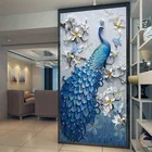 Настенная 3D Роспись в европейском стиле с тиснением синего павлина, настенная ткань для гостиной, гостиницы, входа, настенная бумага, домашний декор, фреска