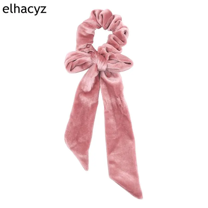 1PC Hot Sale 11 Colors Bow Velvet Scrunchies Bow knot Elastic Hair Band Girls Hair Rope Ponytail Holder Hair Tie Head wear