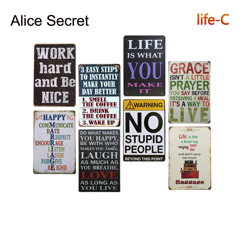 New Happy Life Metal Plaque Vintage Tin Sign Home Bar Office Decor Work Hard Plates Art Poster Gift | Дом и сад