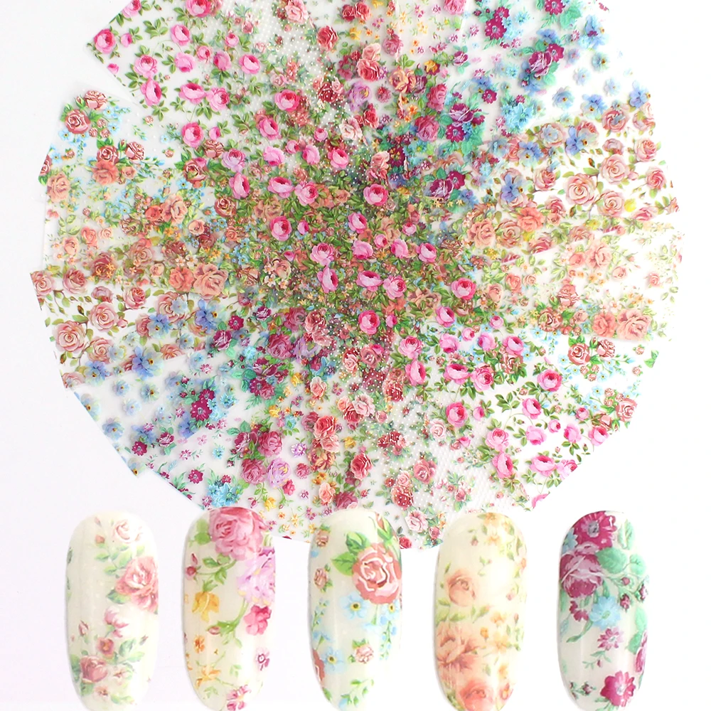 10pcs Rose Flowers Designs Transfer Foil Nail Foil for Manicure Sliders Nail Stickers Adhesive Nail art Decoration wraps