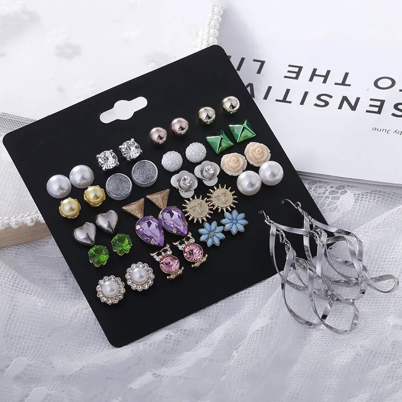 Милые маленькие серьги-гвоздики с кристаллами набор 20 пары/компл. женская мода