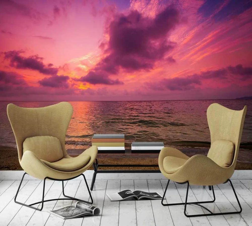 Бесплатная доставка красивый Приморский Пейзаж ТВ фон на заказ 3D обои закат море