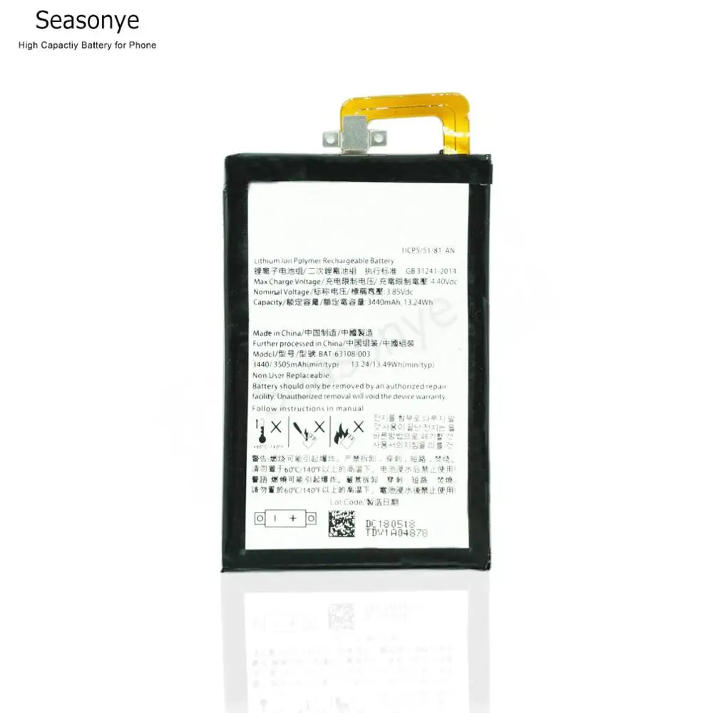 Seasonye 3440mAh / 13.24Wh BAT 63108 003 TLP034E1 телефонный Сменный аккумулятор для BlackBerry KEYone Mercury Bateria