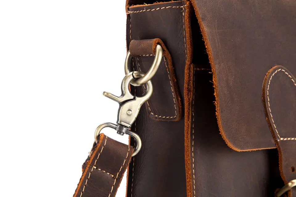 LAOSHIZI LUOSEN Men's Vintage Crazy Horse Leather Briefcase Messenger Shoulder Portfolio Laptop Bag Case Office Handbag