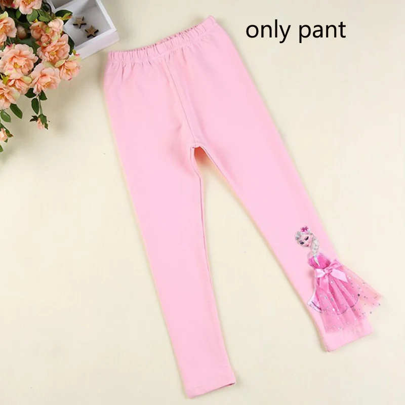 only pant Новые летние комплекты одежды для девочек Детские хлопковые футболки с рисунком Эльзы, кружевная футболка принцессы+ длинные штаны, леггинсы одежда для детей с 3D рисунком - Цвет: only pant